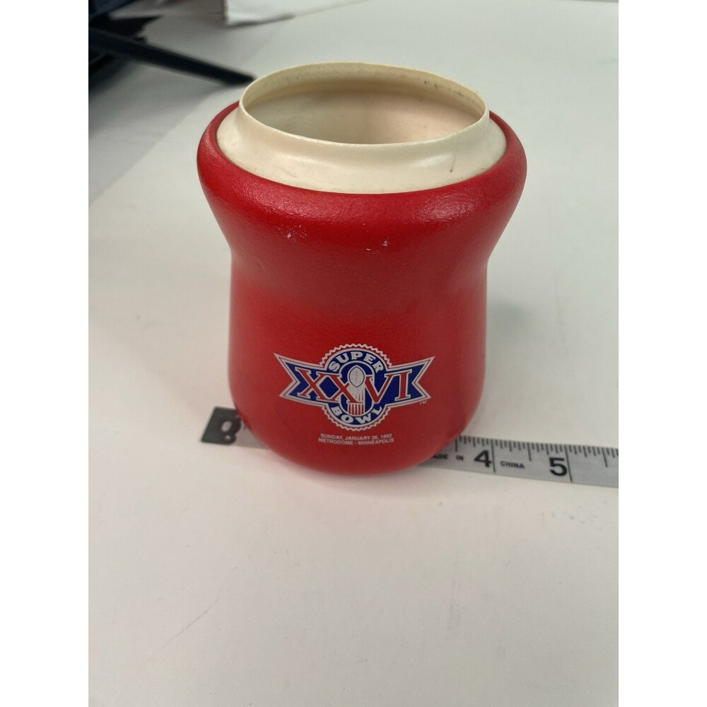 Vintage Super Bowl 26 (XXVI) Koozie, Red, Minneapolis Metrodome 1992 - Picture 8 of 9